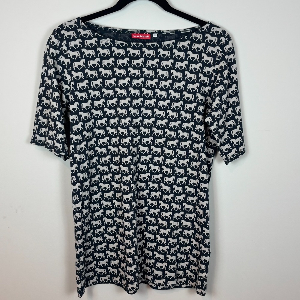 Ivana Helsinki Uniqlo allover horse pattern short‎ sleeve Tee Womens SM Western